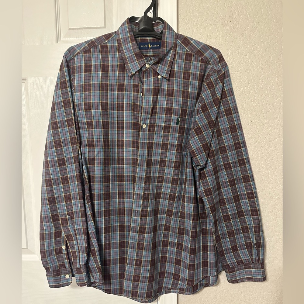 Ralph Lauren Button Down Shirt Men’s Size Large Blue Plaid Long Sleeve